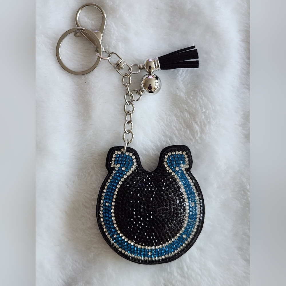 Indianapolis Colts Black and Blue Logo Rhinestone Keychain Bag Charm